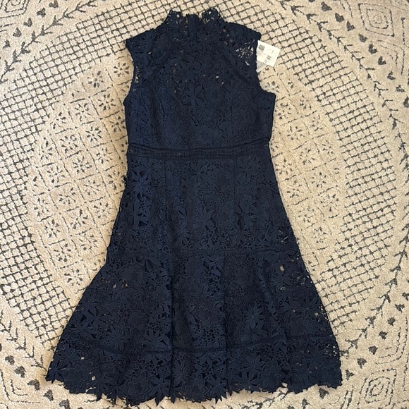 NWT Bardot Elegant Navy Lace Dress Women’s Sz 8 - Picture 1 of 12
